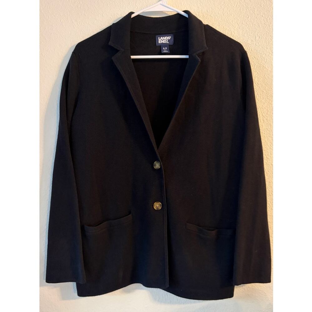 Lands’ End Women’s Black Knit Blazer Jacket Size S 6-8 Classic Career